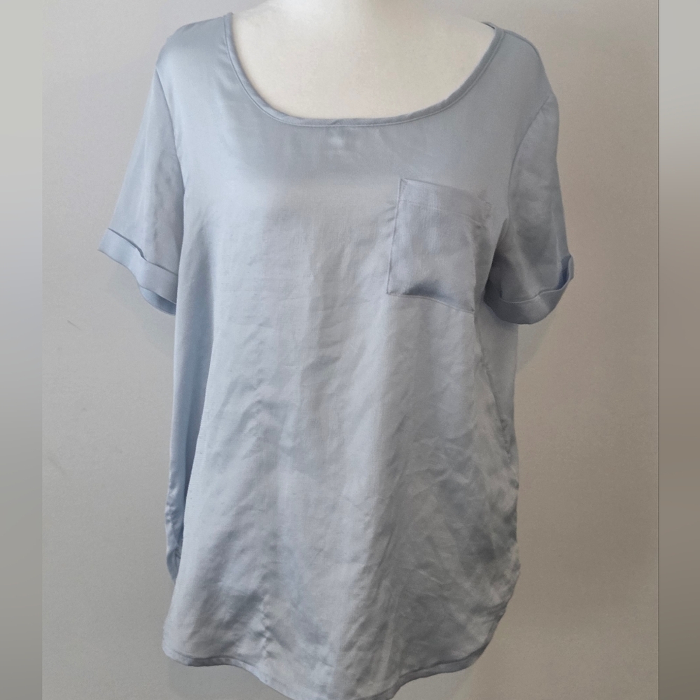 Dynamite Light Blue Short Sleeve Pocket Blouse